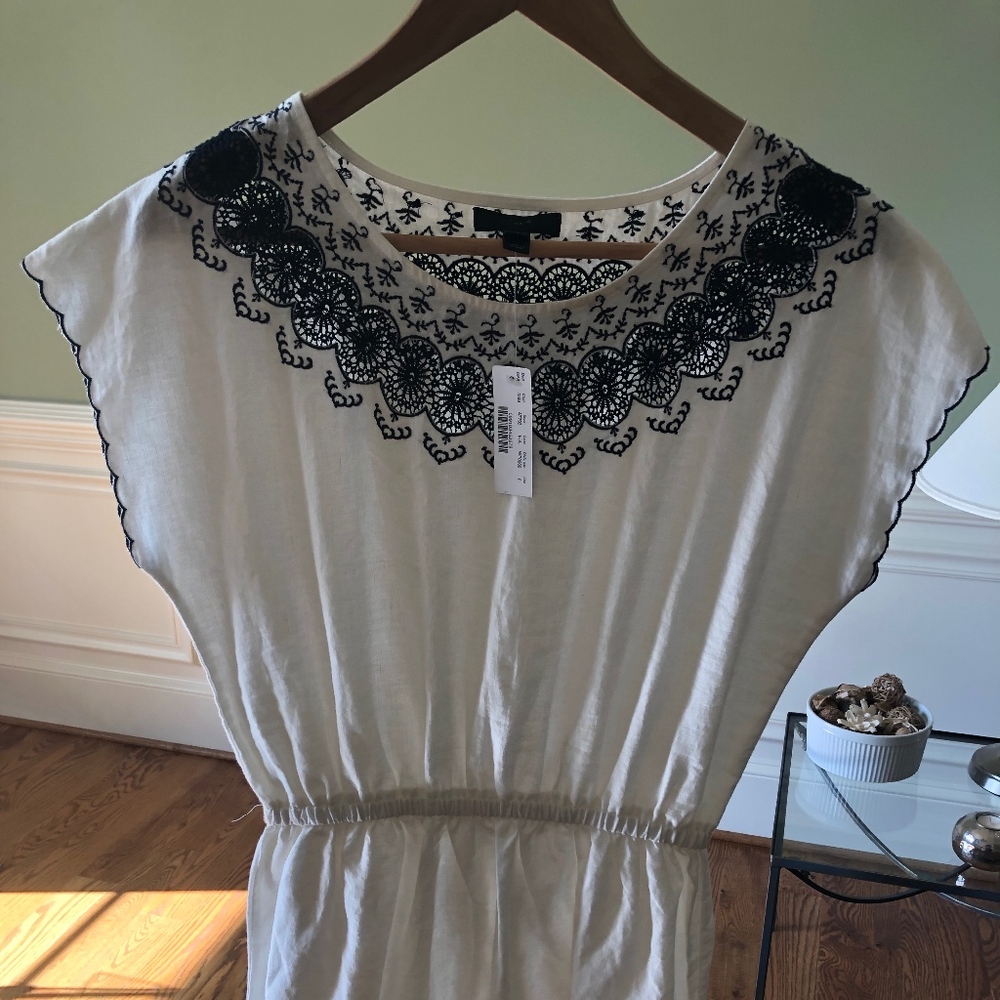 J Crew Linen Blend Embroidered Dress Size 0